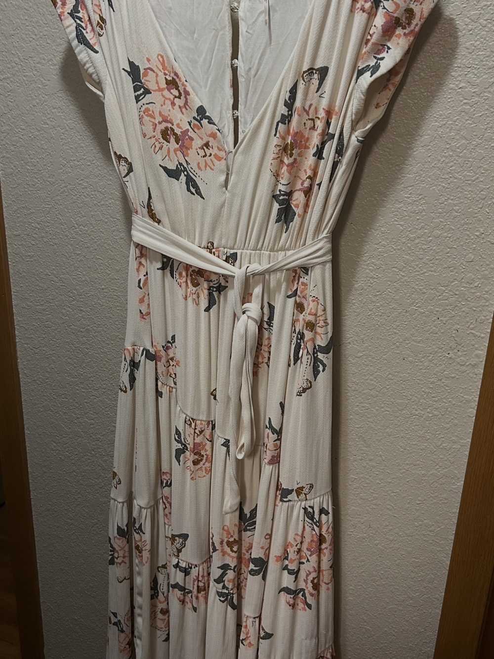 Free People Cream Maxi Dress with Pink Floral Print